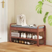 HOMCOM Shoe Bench with 2 Drawers Cushioned Seat Shoe Storage Bench for Hallway 105 cm Dark Brown and Grey(m-14)