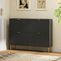 HOMCOM Meuble à chaussures 20 paires avec 4 tiroirs rabattables, portes cannelées et étagères réglables, 105x24x91,5cm, noir(m-2)