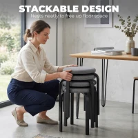 HOMCOM Stackable Stools Modern Cushioned Round Backless Stools Set of 4 Kitchen Dining Room Dark Grey(m-6)
