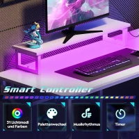 L-förmiger Eckschreibtisch mit RGB-LED, offene Ablagefächer, ergonomischer Monitoraufsatz, 122x80x87.5 cm, Weiß(m-5)