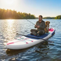 Outsunny Sup Gonfiabile con Pagaia Regolabile e Accessori, in Plastica ed EVA, 305x89x15 cm, Blu Rosso Rosa(m-8)