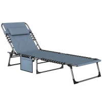 Outsunny Sonnenliege, Faltbare Gartenliege, Klappliege mit Kissen, 5-stufige Rückenlehne, Oxfordstoff, 188 x 57 x 30 cm, Grau(m-1)