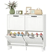 HOMCOM Mueble para Zapatos 4 Cajones Abatibles Ahorraespacio con Estantes Regulables Blanco(m-17)