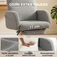HOMCOM Silla de Escritorio con Reposapiés Tapizada en Borreguito con Respaldo Reclinable Reposacabezas Ajustable Gris Claro(m-5)