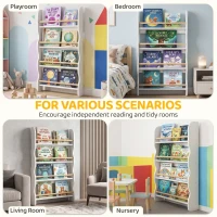 AIYAPLAY Bibliothèque murale pour enfant, rangement livre enfant 4 niveaux, fixer au mur, 60 x 10 x 98 cm, blanc(m-8)