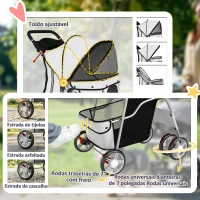 PawHut Carrinho de Passeio para Animais de Estimação Dobrável com Cesta de Armazenamento e Travão 77x44x102 cm Cinza(m-6)