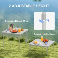 Outsunny 34/74cm Folding Camping Table, with Handle - Grey(m-6)
