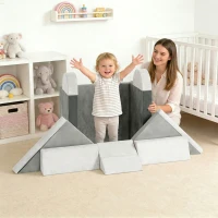 AIYAPLAY Kids Play Sofa, 12 Pieces Foam Modular Soft Play Set for Playroom, Children Convertible Sofa for Boys and Girls, Grey(m-10)