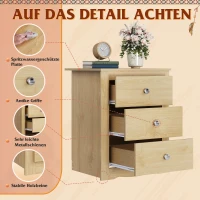 Nachttisch mit 3 Schubladen, integrierte Ladestation, modernes rustikales Design, 46.5x39.6x58.7 cm, Hell-Eiche(m-5)