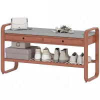 HOMCOM Shoe Bench with 2 Drawers Cushioned Seat Shoe Storage Bench for Hallway 105 cm Dark Brown and Grey(m-15)