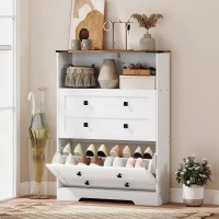 HOMCOM Shoe Cabinet with 2 Flip Drawers, Narrow Shoe Storage Cabinet, White(m-2)