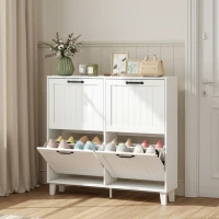 HOMCOM Mueble para Zapatos 4 Cajones Abatibles Ahorraespacio con Estantes Regulables Blanco(m-11)