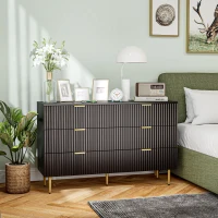 HOMCOM Cassettiera 6 Cassetti Moderna con Maniglie Dorate, 120x40x76.5cm, Nero(m-6)