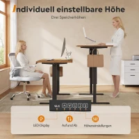 Elektrisch höhenverstellbarer Schreibtisch, 3 Memory‑Funktionen, Anti‑Kollisionssystem, 160x70.2x72.2-118 cm, Braun(m-7)