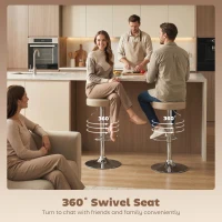 HOMCOM Bar Stools Set of 2, Modern PU Leather Swivel Barstools, Height Adjustable Breakfast Bar Chairs with Footrest, Brown(m-5)