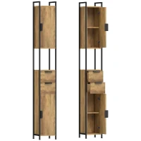 HOMCOM Freestanding Bathroom Cabinet, Tall Bathroom Storage Cabinet with Drawers and Shelves, Linen Storage, Brown(m-1)
