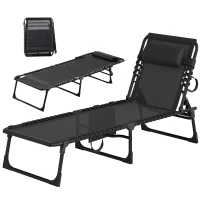 Outsunny Tumbona Plegable con Respaldo Ajustable Reposacabezas Acolchado y Estructura de Acero para Exterior 189x58x30 cm Negro(m-11)