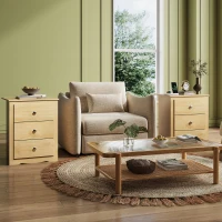 Nachttisch mit 3 Schubladen, integrierte Ladestation, modernes rustikales Design, 46.5x39.6x58.7 cm, Hell-Eiche(m-2)