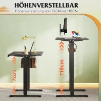 Elektrisch höhenverstellbarer Schreibtisch, 3 speicherbare Höhen für ergonomisches Sitz‑Steh‑Arbeiten, 120×60 cm, 72–118 cm, 120x60x72-118 cm, Schwarz(m-3)