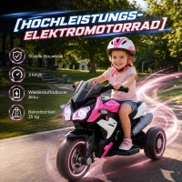 HOMCOM Elektrische kindermotor, verlichting & geluiden, 3 km/u, oplaadbaar, kunststof & metaal, Roze/Wit(m-5)