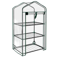 Outsunny Invernadero de Jardín con 3 Estantes 1 Puerta con Cremallera para Cultivo de Plantas 59x39x127 cm Transparente(m-1)