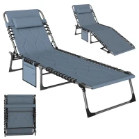 Outsunny Sonnenliege, Faltbare Gartenliege, Klappliege mit Kissen, 5-stufige Rückenlehne, Oxfordstoff, 188 x 57 x 30 cm, Grau(m-12)