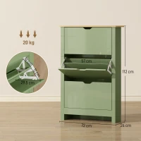 HOMCOM Slim Shoe Cabinet, Narrow Shoe Cupboard with 3 Flip Drawers, Adjustable Shelves for 18 Pairs of Shoes, High Gloss Green(m-3)