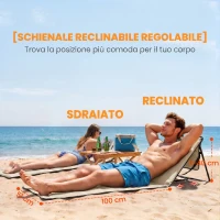 Outsunny Conjunto de 2 Esterillas de Playa con Respaldo Reclinable y Correa de Transporte para Jardín Camping 142x51x40 cm Beige(m-5)