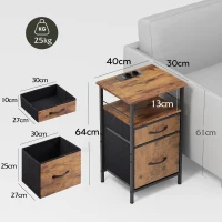 Nachttisch mit Ladefunktion, großer Stauraum, passend für Schlafzimmer, Wohnzimmer und Büro, 39.8x29.8x64.2 cm, Braun(m-7)