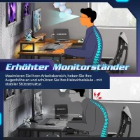 L-förmiger Gaming-Eckschreibtisch, robuste Metall-Holz-Konstruktion, platzsparend, 111x80x87.5 cm, Braun(m-6)