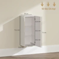 HOMCOM Mobiletto Bagno Pensile con 2 Ripiani in Vetro Regolabili e Anta Senza Maniglia, Bianco Lucido(m-3)