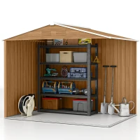 Outsunny Casetta da Giardino in Lamiera di Acciaio con Porte Scorrevoli, 236x174x190cm, Marrone(m-6)