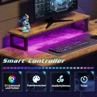 L-förmiger Eckschreibtisch mit RGB-LED, offene Ablagefächer, ergonomischer Monitoraufsatz, 122x80x87.5 cm, Braun(m-5)