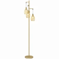 HOMCOM 170.5cm Industrial Dimmable Standing Lamp, 3-Light Floor Lamp with Steel Wire Cage Lampshades, Gold Tone(m-15)