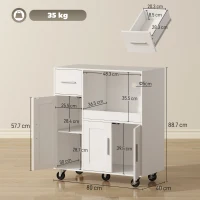 HOMCOM Rolling Kitchen Cart, Microwave Cabinet with Sliding Tray, Drawer, 3-Door Cupboards, Adjustable Shelf, White(m-3)