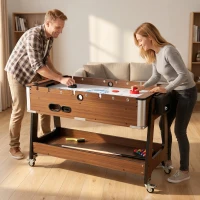 SPORTNOW 3 in 1 Multi Game Table, 3.4ft Reversible Air Hockey Pool Football Games Table with Lockable Wheels, Storage Shelf(m-14)