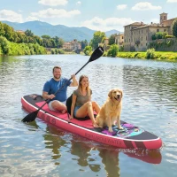 Outsunny Sup Gonfiabile con Sedile, Pagaia e Accessori, in Plastica ed EVA, 335x82x15 cm, Blu e Rosa(m-2)