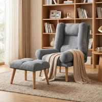 HOMCOM Recliner Chair with Footstool, Recliner Armchair with Adjustable Backrest, Thick Cushion and Wooden Legs, Grey(m-2)