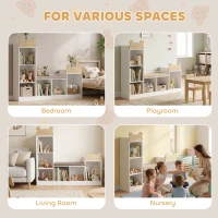 AIYAPLAY Bibliothèque Enfant, Meuble Rangement Enfant 3 en 1 avec Banc, 6 Compartiments, 2 Étagères, Coussin d'Assise, Blanc(m-8)