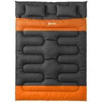Outsunny Double Sleeping Bag with 2 Pillows, 220 x 160 cm Extra-Large Sleeping Bag for Adults, Grey and Orange(m-1)