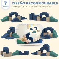 AIYAPLAY Juego de 7 Bloques de Espuma para Niños Bloques de Psicomotricidad con Base Antideslizante para 0,5-3 Años Azul Oscuro(m-4)
