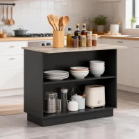 HOMCOM Isla de Cocina Mueble buffet auxiliar con 2 Estantes Abiertos 2 Puertas y Estantes Ajustables 105x60x82 cm Negro y Roble(m-8)