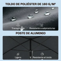 Outsunny Sombrilla de Terraza de Aluminio 2x1,3x2,5 m Parasol de Jardín Rectangular con Función de Inclinación Gris(m-4)