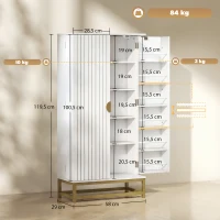HOMCOM Credenza Cucina 119,5 cm, Moderna Dispensa Autoportante con 12 Ripiani su Ante, Ripiani Regolabili e Pannelli con Finitura in Legno, Bianca(m-3)