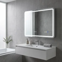 HOMCOM 60 x 80 cm Bluetooth LED Bathroom Mirror with Clock Anti-Fog - Silver Tone(m-10)
