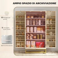 HOMCOM Credenza Cucina 119,5 cm, Moderna Dispensa Autoportante con 12 Ripiani su Ante, Ripiani Regolabili e Pannelli con Finitura in Legno, Bianca(m-4)