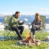 Outsunny Camping Chair Set of 2 Portable Folding Outdoor Camp Chair with Cup Holders and Carry Bag Green(m-10)