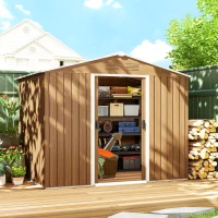 Outsunny Casetta da Giardino in Lamiera di Acciaio con Porte Scorrevoli, 236x174x190cm, Marrone(m-2)