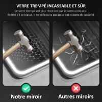 HOMCOM Miroir salle de bain Bluetooth avec éclairage LED 60 x 80 cm, miroir lumineux mural avec horloge, antibuée, argenté(m-10)