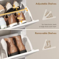 HOMCOM Shoe Cabinet with 2 Flip Drawers, Narrow Shoe Storage Cabinet, White(m-6)